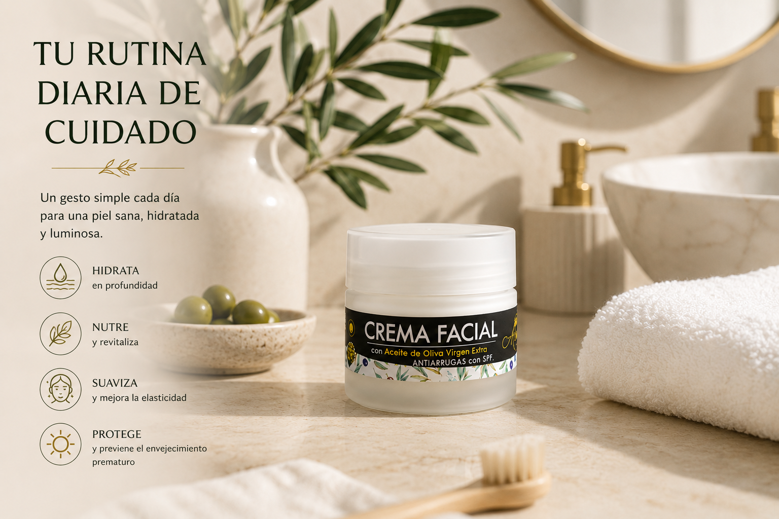 Crema Facial antiarrugas con Aceite de Oliva Virgen Extra