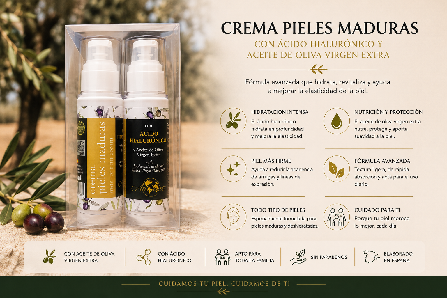 Crema Pieles Maduras con Ácido Hialurónico y Aceite de Oliva Virgen Extra