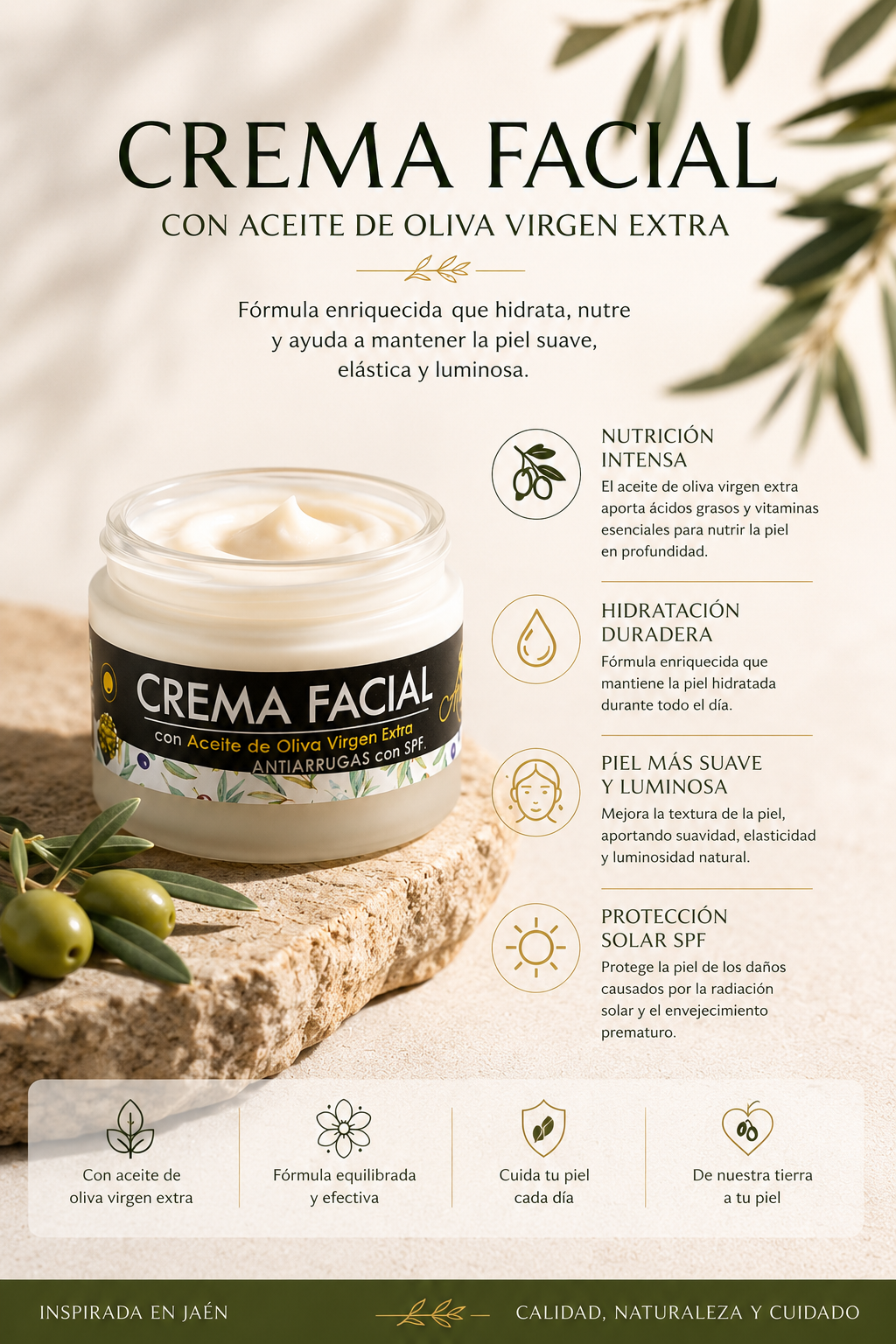 Crema Facial antiarrugas con Aceite de Oliva Virgen Extra
